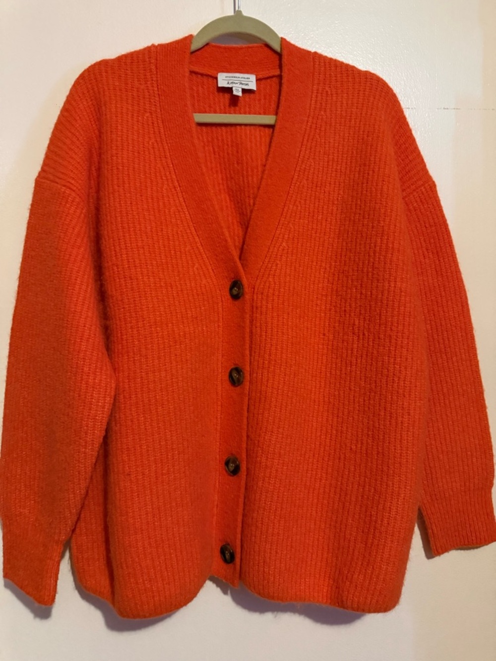 & Other Stories Bright Orange Ribbed Button Cardigan
